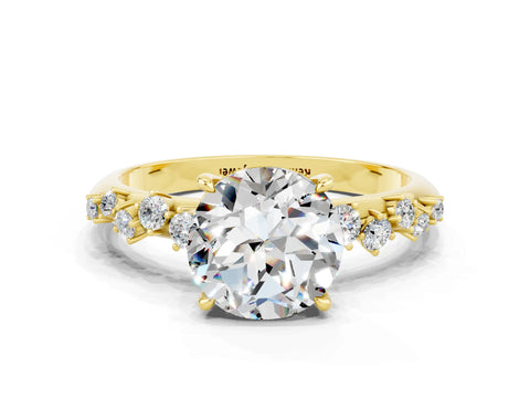 Yellow gold Round Cut Moissanite Cluster Side Stone Solitaire Ring with Prong Setting_24