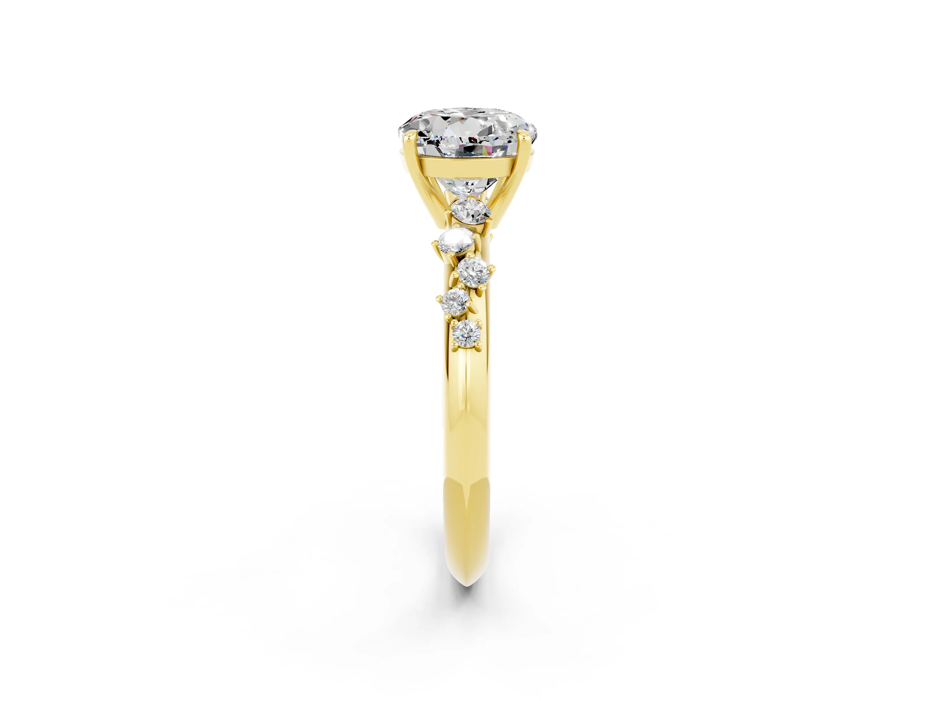 Yellow gold Round Cut Moissanite Cluster Side Stone Solitaire Ring with Prong Setting_26