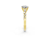 Yellow gold Round Cut Moissanite Cluster Side Stone Solitaire Ring with Prong Setting_26
