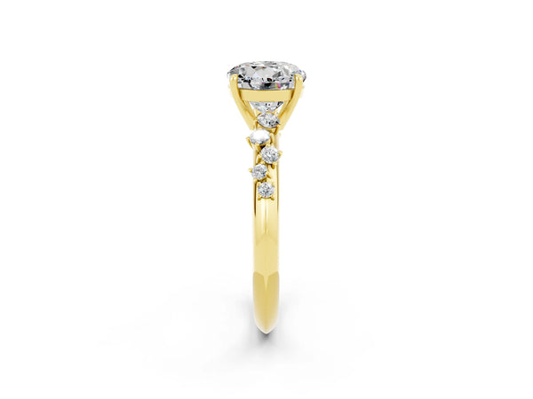 Yellow gold Round Cut Moissanite Cluster Side Stone Solitaire Ring with Prong Setting