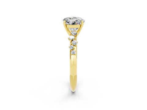 Yellow gold Round Cut Moissanite Cluster Side Stone Solitaire Ring with Prong Setting_26