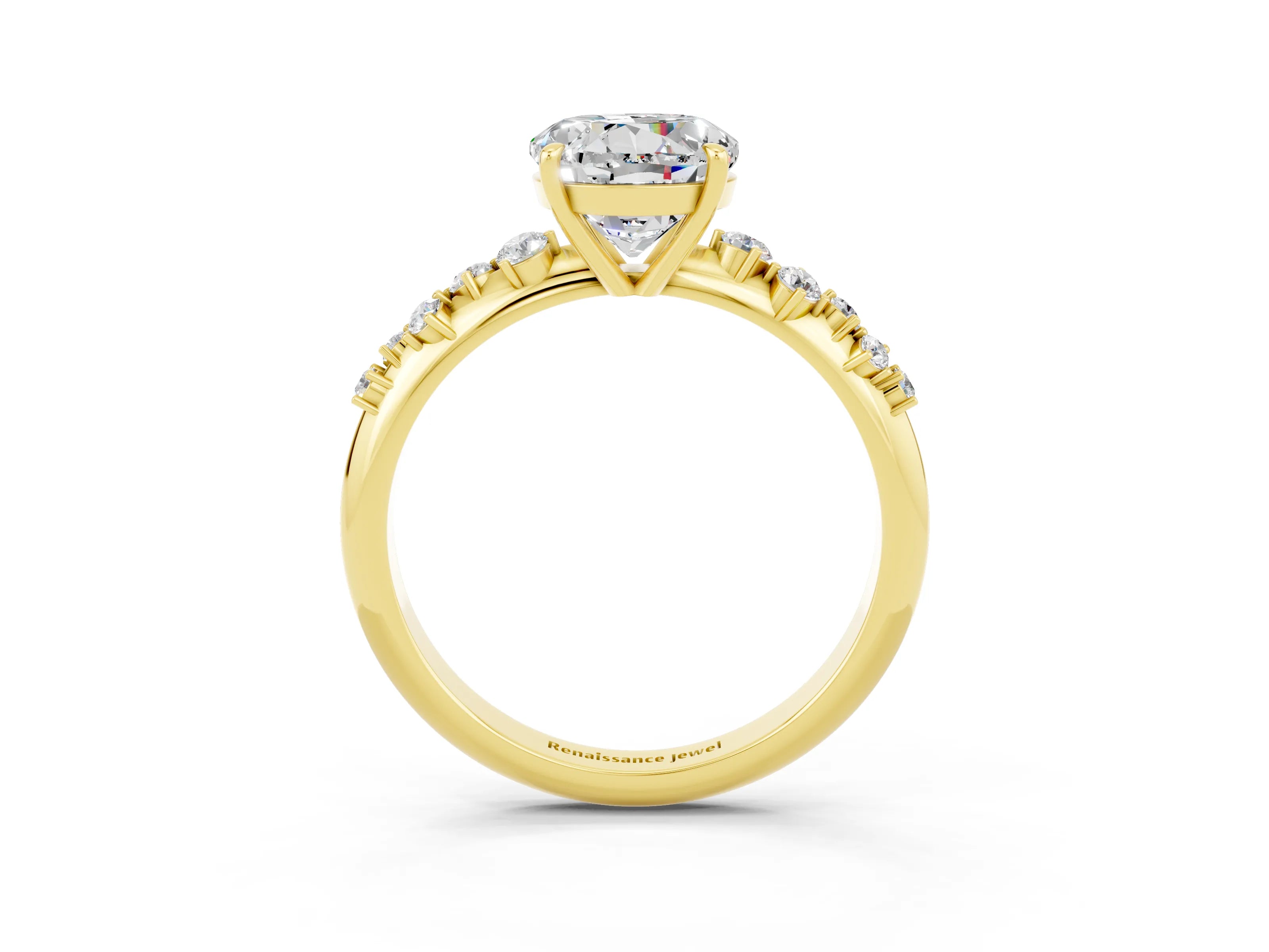 Yellow gold Round Cut Moissanite Cluster Side Stone Solitaire Ring with Prong Setting_27