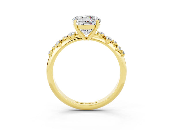 Yellow gold Round Cut Moissanite Cluster Side Stone Solitaire Ring with Prong Setting