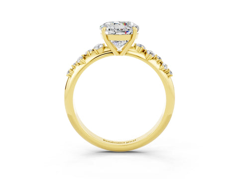 Yellow gold Round Cut Moissanite Cluster Side Stone Solitaire Ring with Prong Setting_27