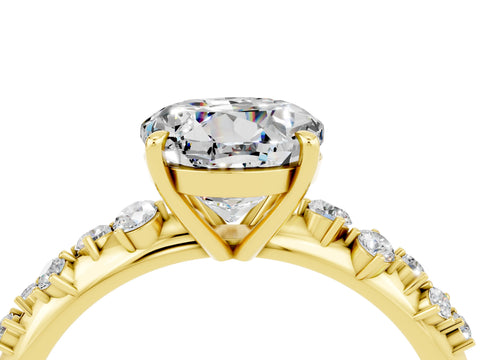 Yellow gold Round Cut Moissanite Cluster Side Stone Solitaire Ring with Prong Setting_28