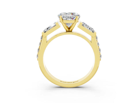 Yellow gold Round Cut Moissanite Engagement Ring with Baguette Side Stones and Channel Set Band_3