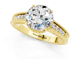 Yellow gold Round Cut Moissanite Engagement Ring with Milgrain Channel Set Band and Prong Setting_1