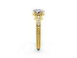 Yellow gold Round Cut Moissanite Engagement Ring with Milgrain Channel Set Band and Prong Setting_2