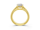 Yellow gold Round Cut Moissanite Engagement Ring with Milgrain Channel Set Band and Prong Setting_3