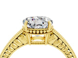 Yellow gold Round Cut Moissanite Engagement Ring with Milgrain Channel Set Band and Prong Setting_4