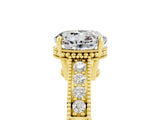 Yellow gold Round Cut Moissanite Engagement Ring with Milgrain Channel Set Band and Prong Setting_5