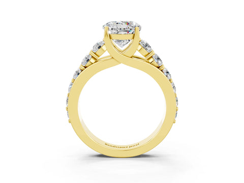 Yellow gold Round Cut Moissanite Engagement Ring with Pavé Band and Four-Prong Setting_3