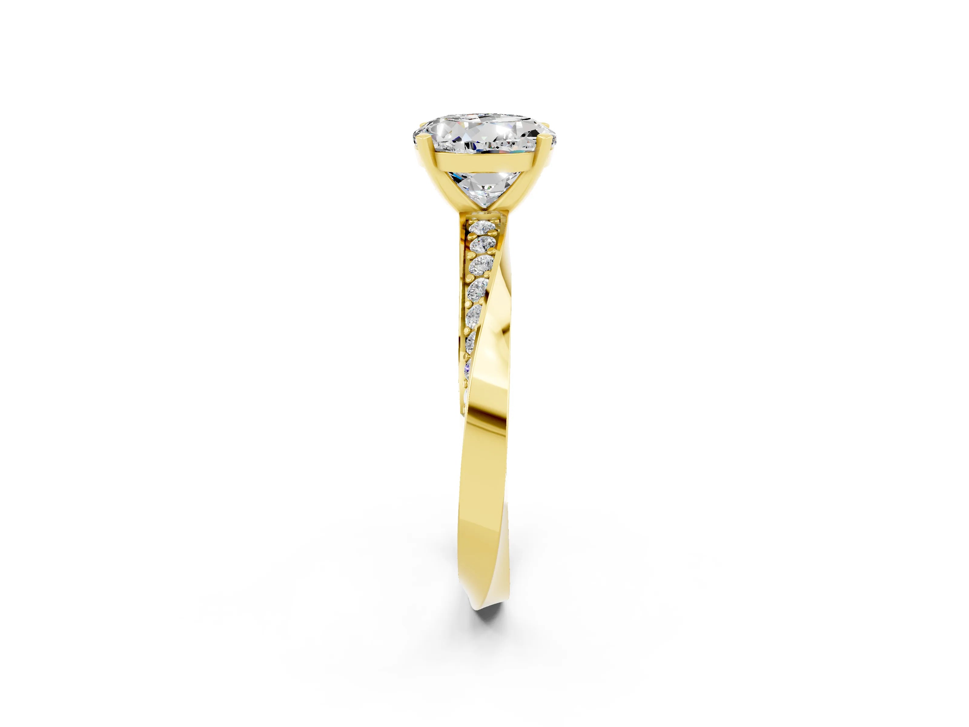 Yellow gold Round Cut Moissanite Engagement Ring with Side Stone Accents and Four-Prong Setting_29