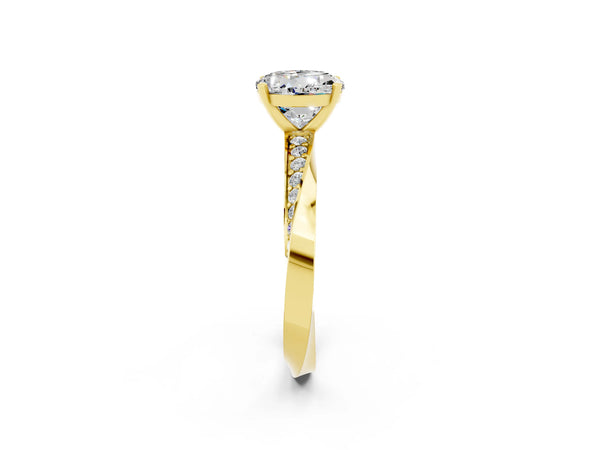 Yellow gold Round Cut Moissanite Engagement Ring with Side Stone Accents and Four-Prong Setting