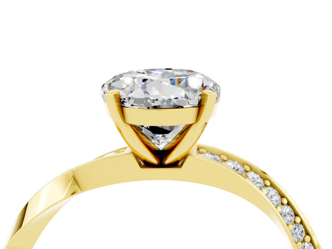 Yellow gold Round Cut Moissanite Engagement Ring with Side Stone Accents and Four-Prong Setting_31