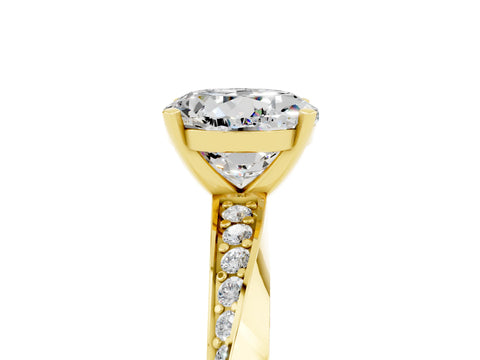 Yellow gold Round Cut Moissanite Engagement Ring with Side Stone Accents and Four-Prong Setting_32