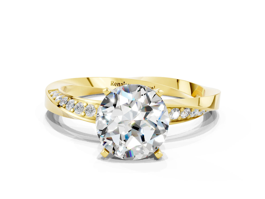 Yellow gold Round Cut Moissanite Engagement Ring with Side Stone Accents and Four-Prong Setting_60