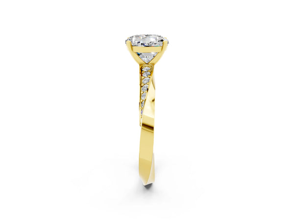Yellow gold Round Cut Moissanite Engagement Ring with Side Stone Accents and Four-Prong Setting