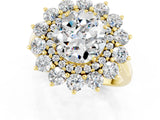 Yellow gold Round Cut Moissanite Floral Double Halo Engagement Ring with Prong Setting_61