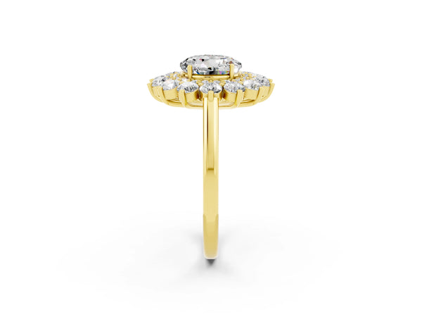 Yellow gold Round Cut Moissanite Floral Double Halo Engagement Ring with Prong Setting