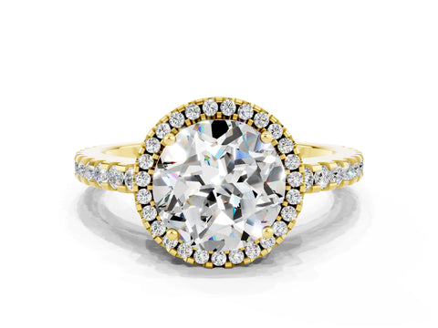 Yellow gold Round Cut Moissanite Halo Engagement Ring with Pavé Band and Prong Setting_12