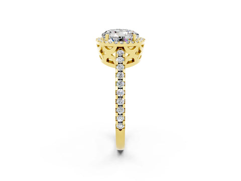 Yellow gold Round Cut Moissanite Halo Engagement Ring with Pavé Band and Prong Setting_14