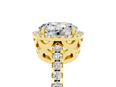 Yellow gold Round Cut Moissanite Halo Engagement Ring with Pavé Band and Prong Setting_17