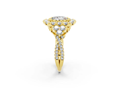 Yellow gold Round Cut Moissanite Halo Ring with Pavé Band and Four-Prong Setting_14