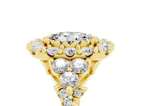 Yellow gold Round Cut Moissanite Halo Ring with Pavé Band and Four-Prong Setting_17