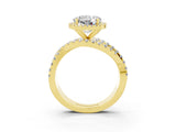 Yellow gold Round Cut Moissanite Halo Ring with Round Split Shank and Prong Setting_51