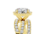 Yellow gold Round Cut Moissanite Halo Ring with Round Split Shank and Prong Setting_53