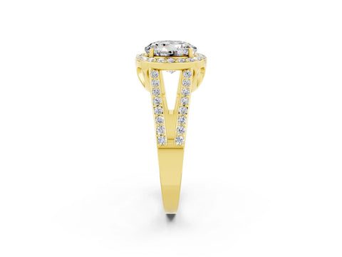 Yellow gold Round Cut Moissanite Halo Ring with Split Shank U-Prong Band and Four-Prong Setting_2