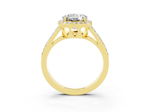 Yellow gold Round Cut Moissanite Halo Ring with Split Shank U-Prong Band and Four-Prong Setting_3