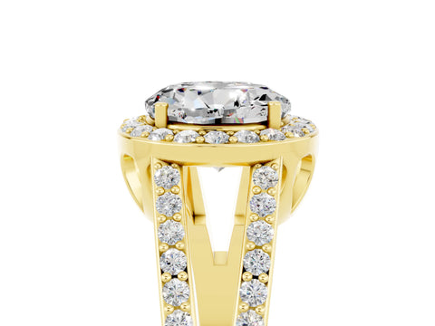 Yellow gold Round Cut Moissanite Halo Ring with Split Shank U-Prong Band and Four-Prong Setting_5