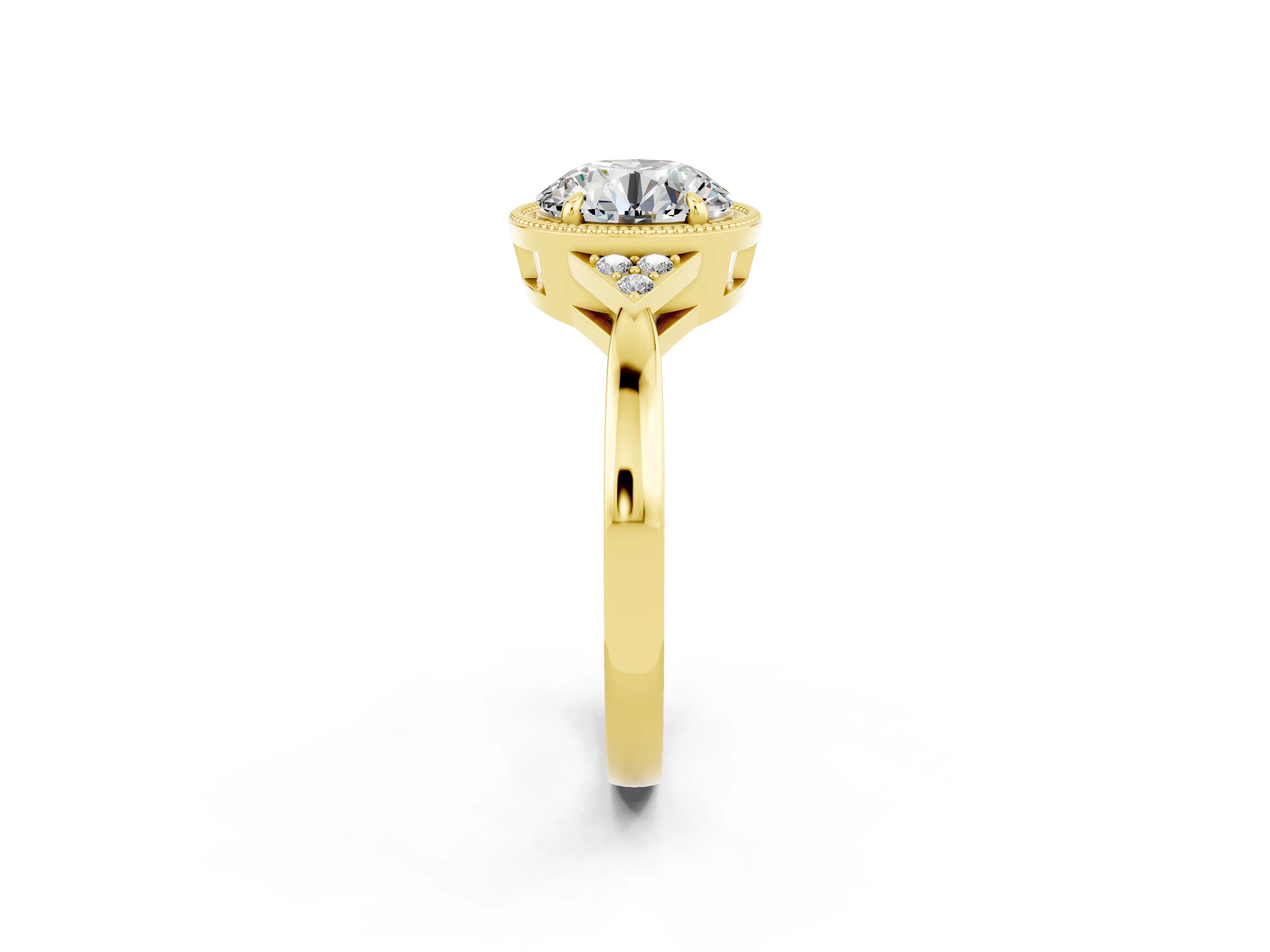 Yellow gold Round Cut Moissanite Halo Ring with Tapered Band and Four-Prong Setting_2