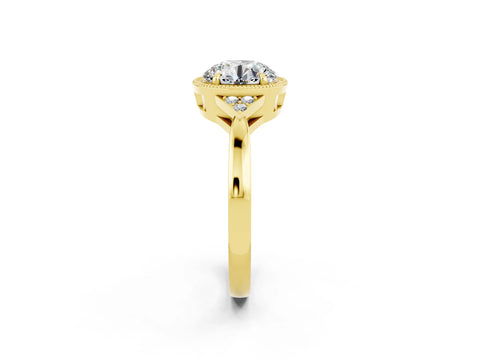 Yellow gold Round Cut Moissanite Halo Ring with Tapered Band and Four-Prong Setting_2