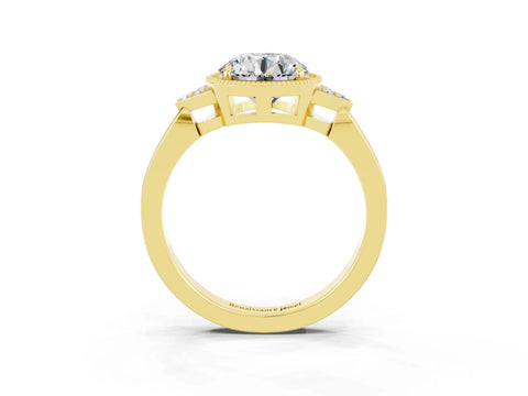 Yellow gold Round Cut Moissanite Halo Ring with Tapered Band and Four-Prong Setting_3