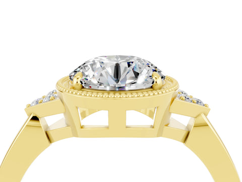 Yellow gold Round Cut Moissanite Halo Ring with Tapered Band and Four-Prong Setting_4