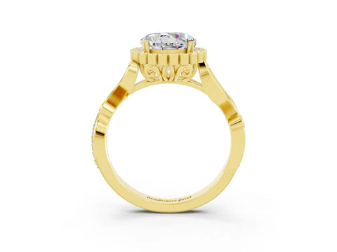 Yellow gold Round Cut Moissanite Halo Ring with Vintage Split Shank and Four-Prong Setting_3
