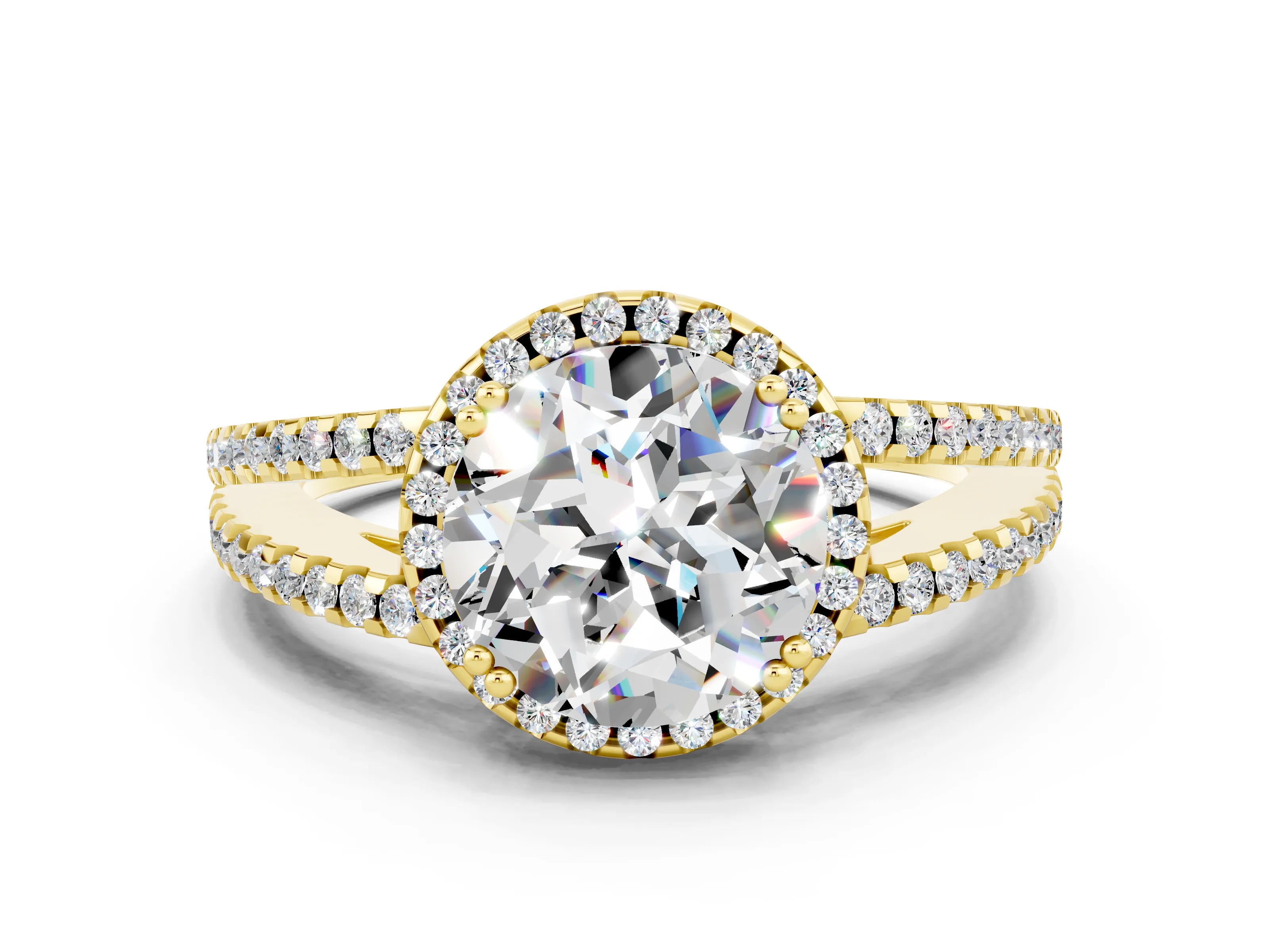 Yellow gold Round Cut Moissanite Halo Split Shank Engagement Ring_12