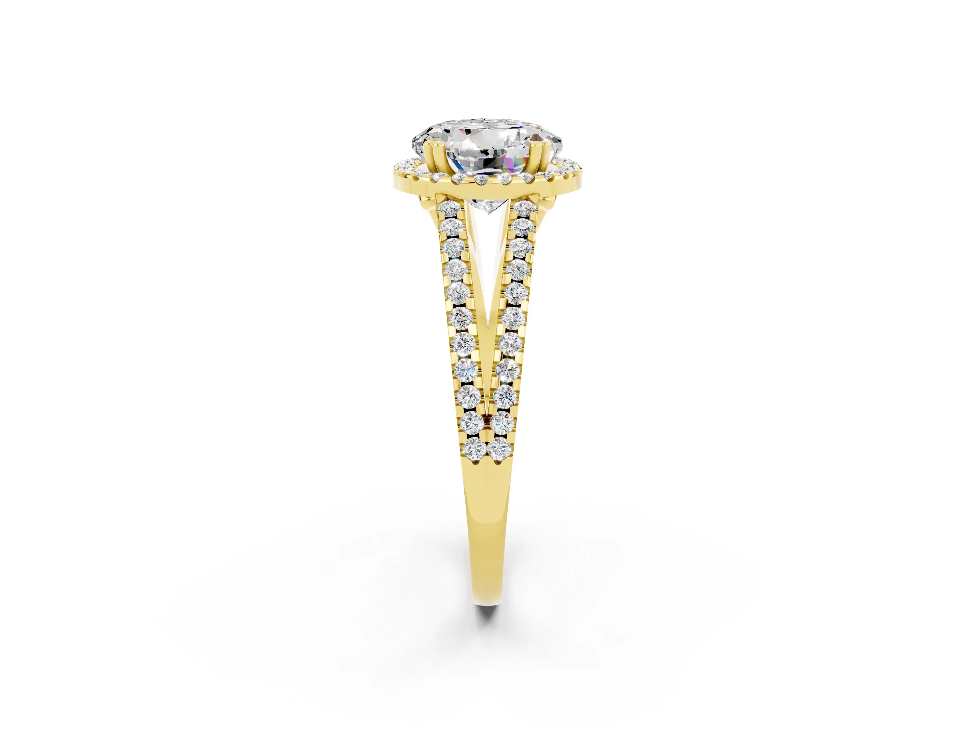 Yellow gold Round Cut Moissanite Halo Split Shank Engagement Ring_14
