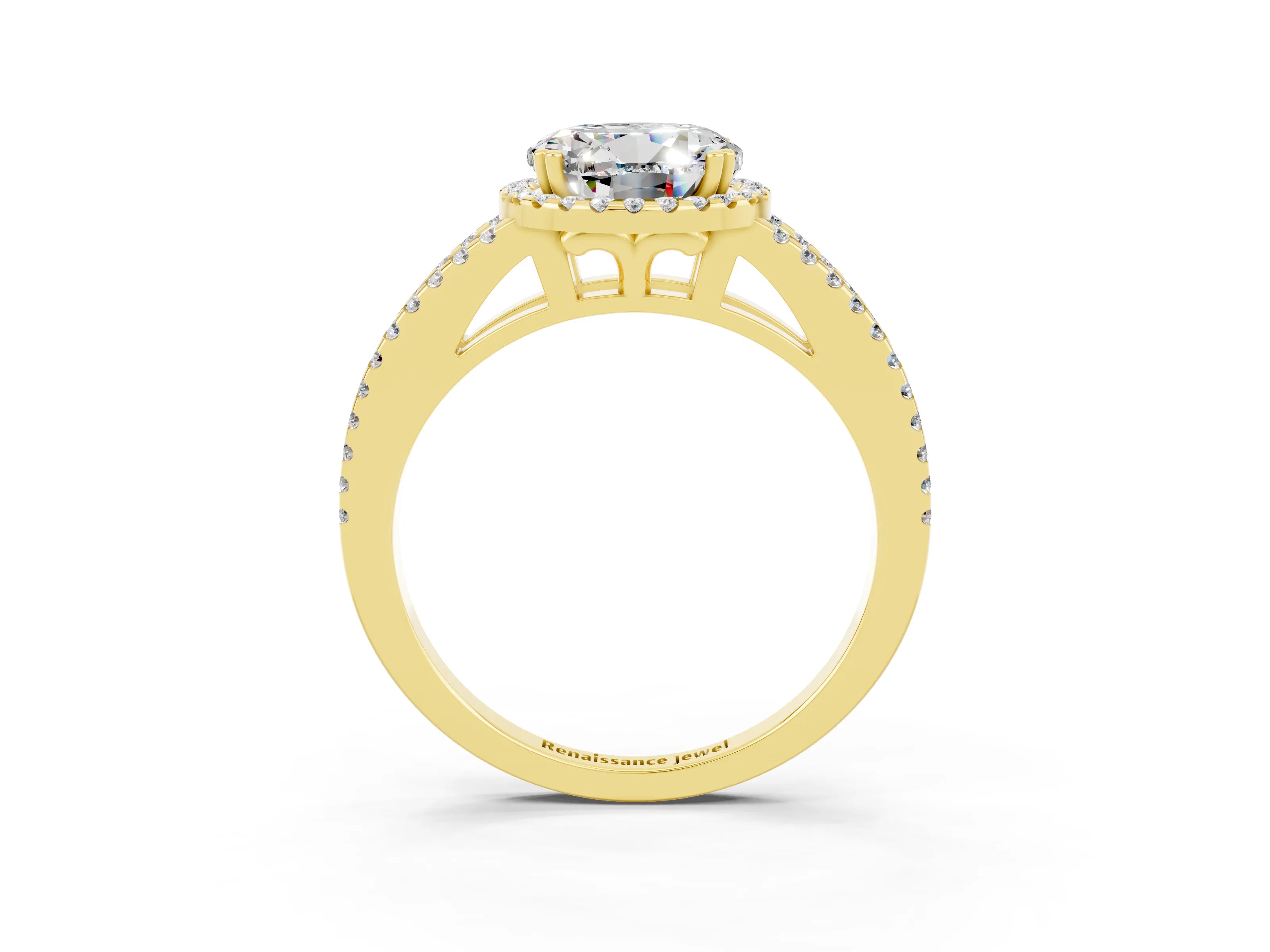Yellow gold Round Cut Moissanite Halo Split Shank Engagement Ring_15