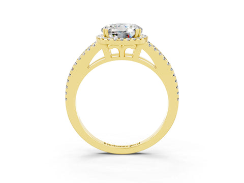 Yellow gold Round Cut Moissanite Halo Split Shank Engagement Ring_15