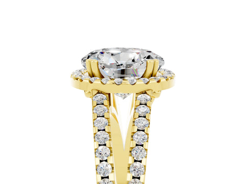 Yellow gold Round Cut Moissanite Halo Split Shank Engagement Ring_17