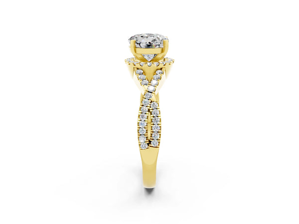 Yellow gold Round Cut Moissanite  Halo Twist Band Solitaire Prong Setting Ring