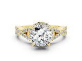 Yellow gold Round Cut Moissanite  Halo Twist Band Solitaire Prong Setting Ring_24