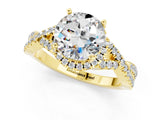 Yellow gold Round Cut Moissanite  Halo Twist Band Solitaire Prong Setting Ring_25