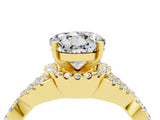 Yellow gold Round Cut Moissanite  Halo Twist Band Solitaire Prong Setting Ring_28