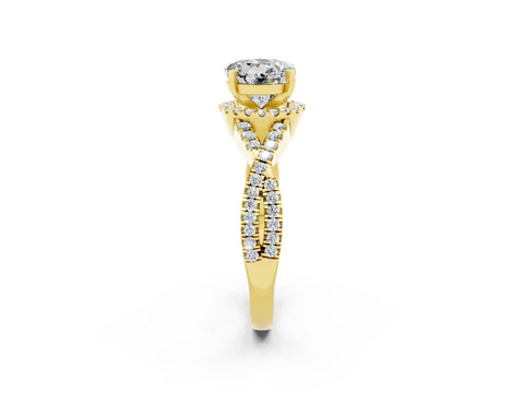Yellow gold Round Cut Moissanite Halo Twist Band Solitaire Prong Setting Ring_2