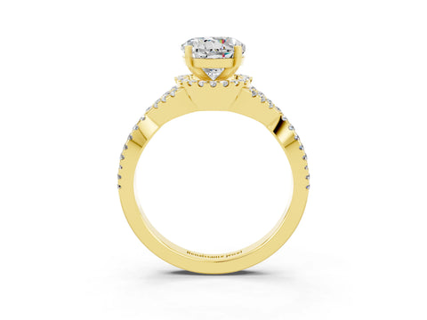 Yellow gold Round Cut Moissanite Halo Twist Band Solitaire Prong Setting Ring_3